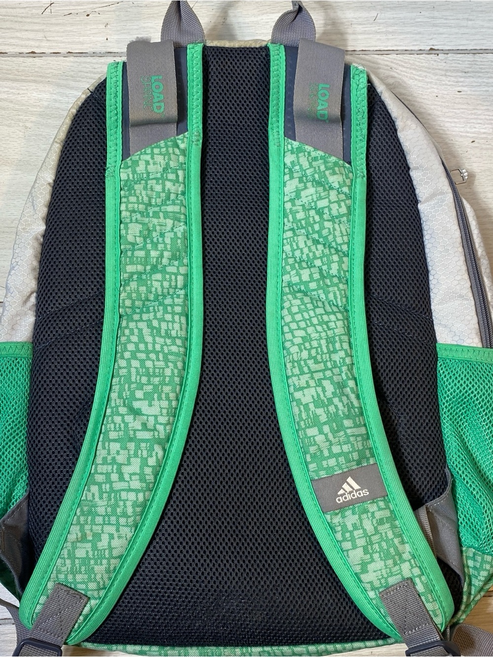 Adidas LoadSpring Gray & Green Geometric Pattern Backpack Rucksack Mesh Pockets - Picture 4 of 11